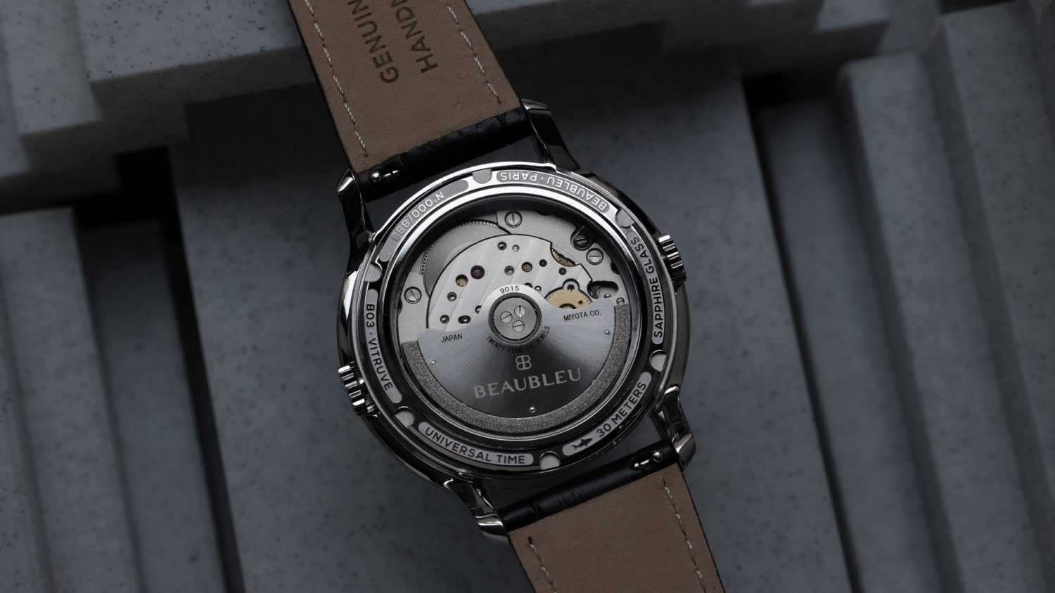 <p class="p1">Each of our watch is powered by the Miyota 9015 automatic movement, chosen for its reliability, finesse, and robustness. With a power reserve of 42 hours, it recharges itself with the movements of your wrist and has a adjustment of -7/+7 seconds per day.</p>