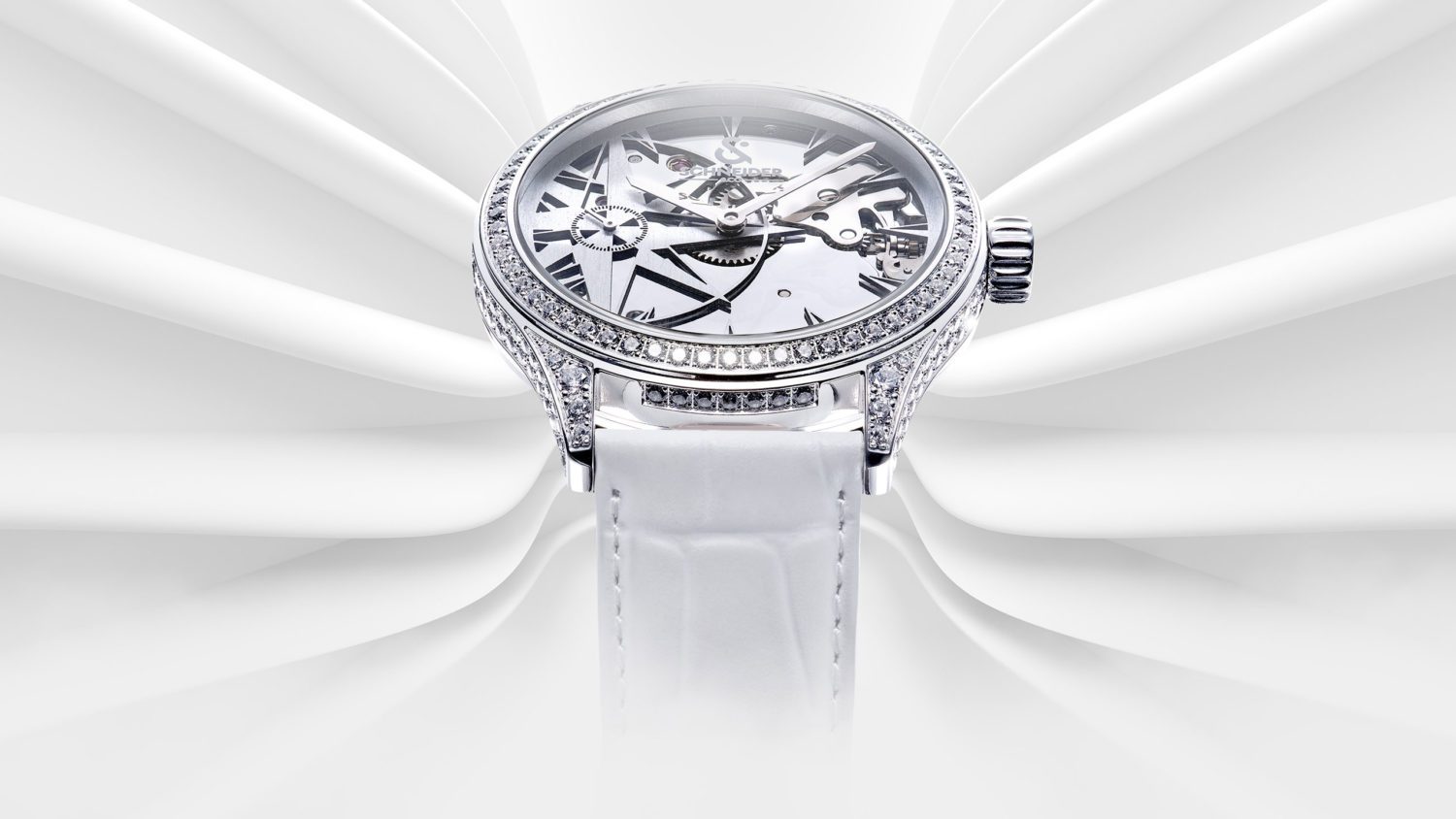 Our first women's watch, with polished movement, set bezel and lugs, decorated "bubble" case.