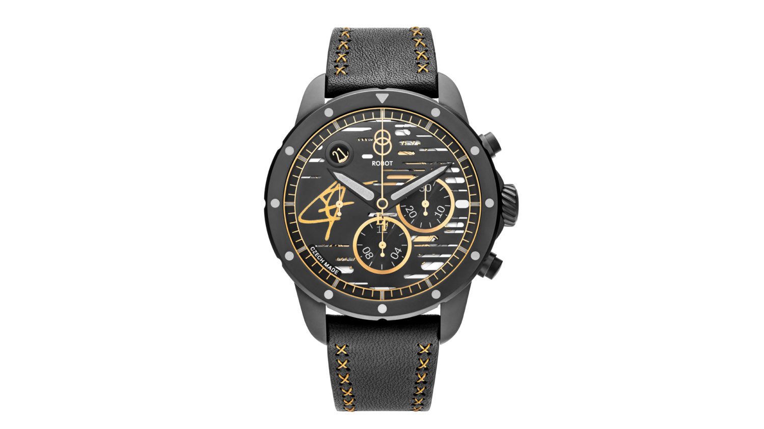 The ROBOT Minor Emerson Fittipaldi Limited Edition watch is a true masterpiece for a passionate racer. Designed with Emerson Fittipaldi’s active involvement, powered by a Swiss movement, and inspired by his black and gold colour scheme with reference to his Lotus Car in the livery of JPS, the team’s title sponsor. Each of the 100 specially perforated dials carries Emerson Fittipaldi’s original signature. Get ready to own a piece of racing history! 